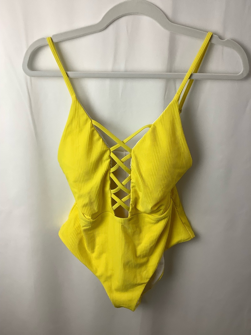NWT Plunge Caged Front Sunny Yellow Rib BLISS One-Piece sz MED